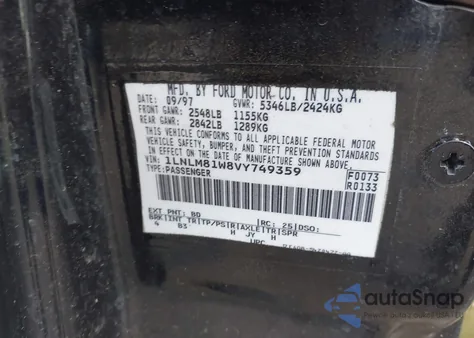 1997 Lincoln Town Car Executive from USA, damaged, VIN 1LNLM81W8VY749359